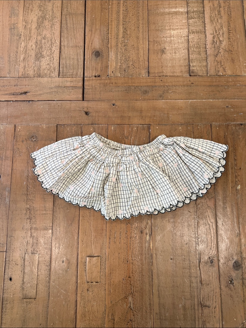 Konges slojd plaid scalloped hem mini skirt 3 months beige black pink